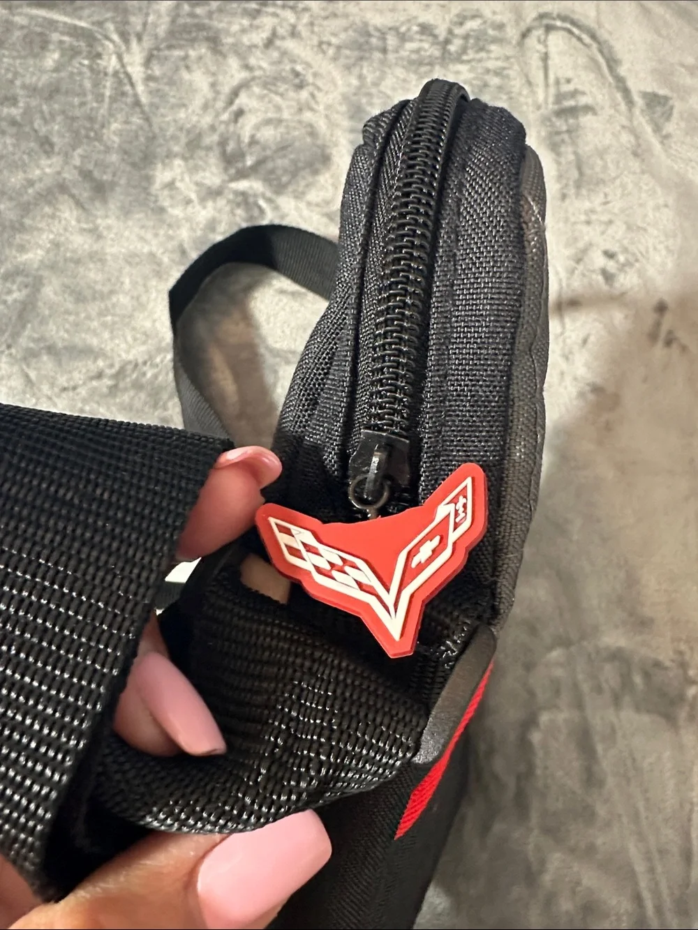 NWTS Corvette Black & Gray Crossbody Messenger Bag with Red Trim